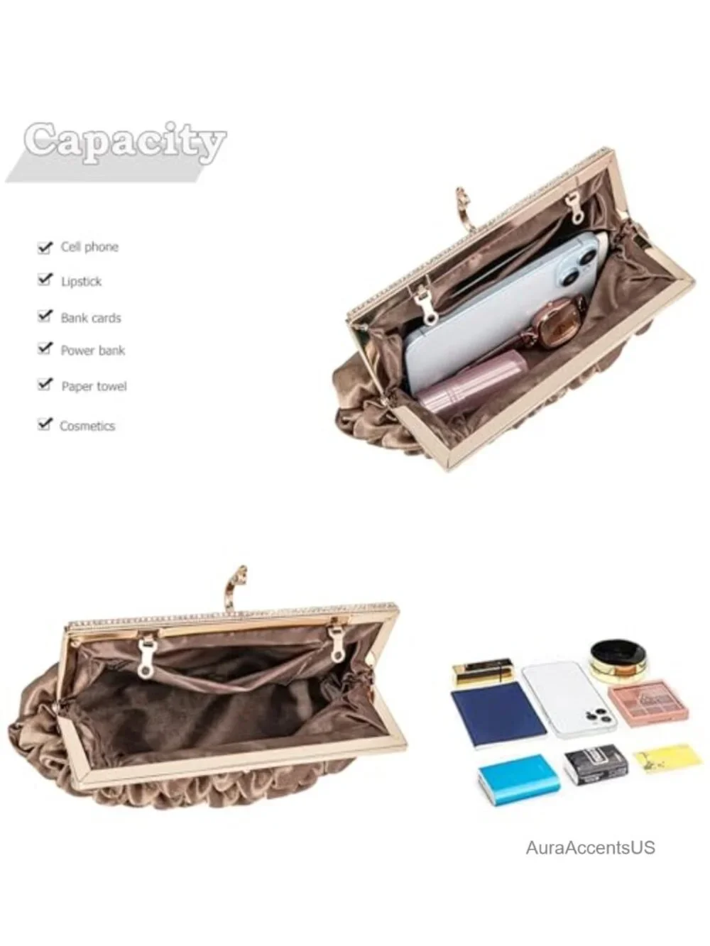 Classic Satin Clutch Bag Diamante Embellished Evening Handbag Wedding Prom Purse